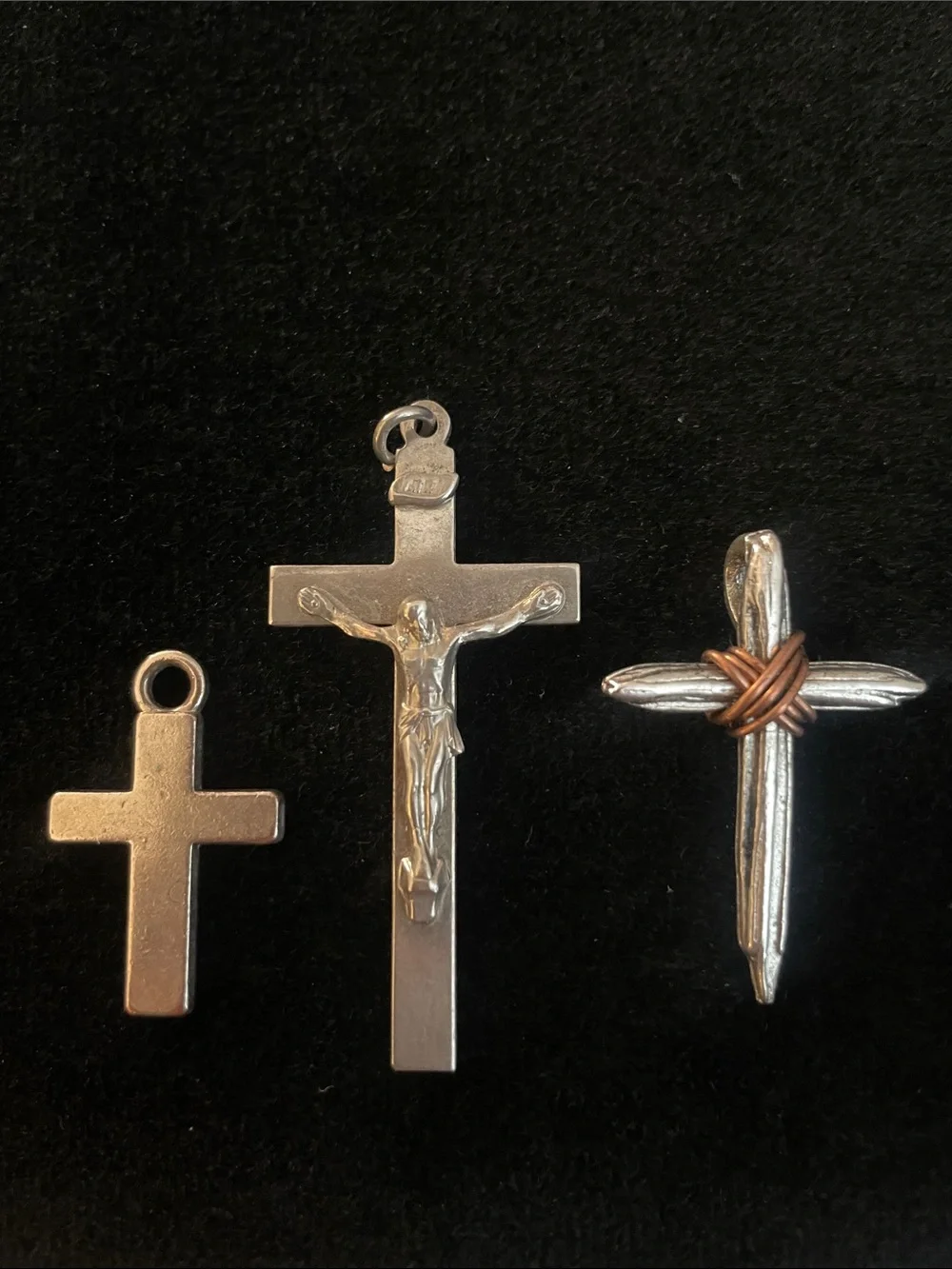 Vintage lot of 3 Silver Tone Cross Pendants!